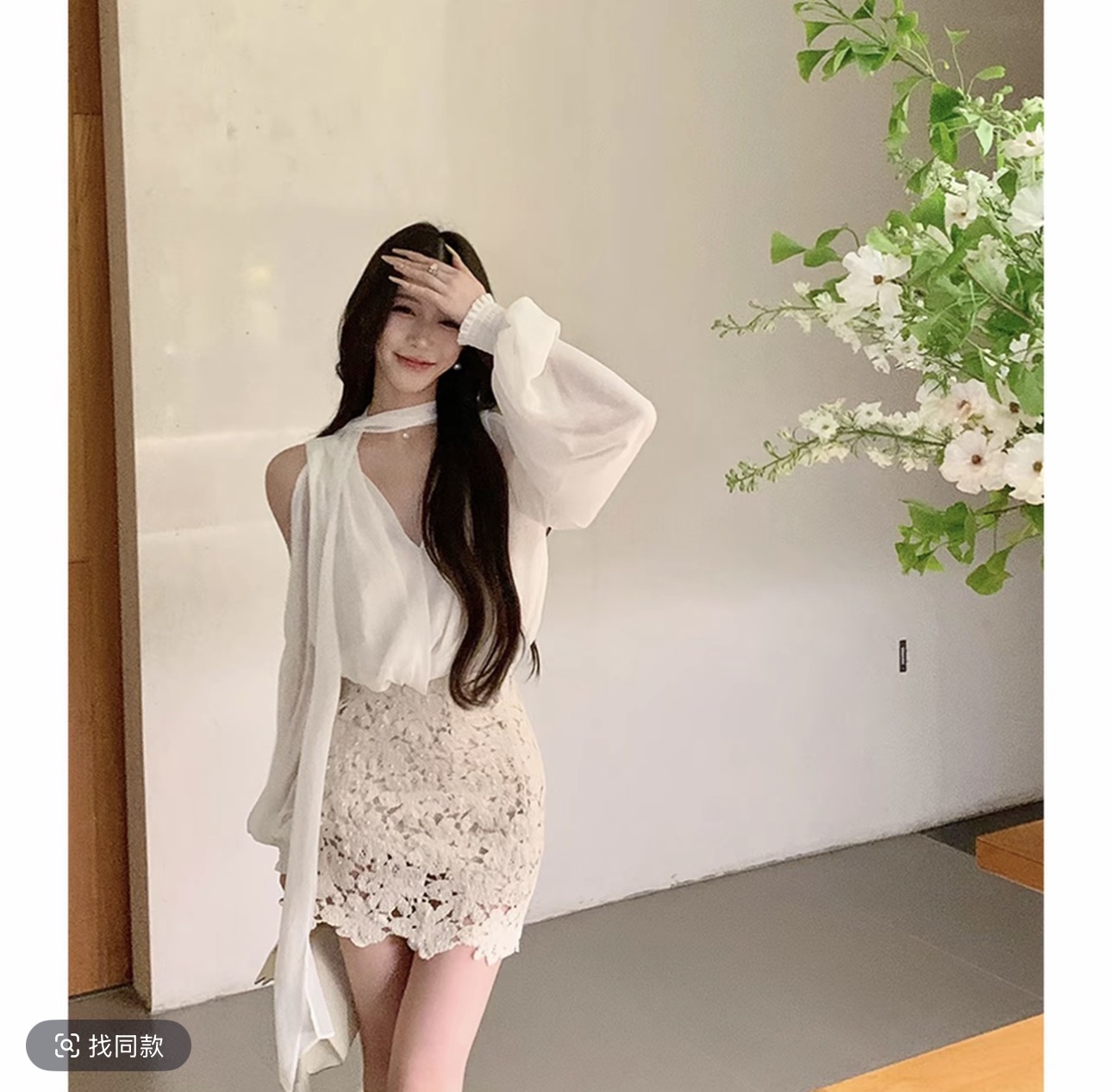 pz 한국 아름다움 디자인 센스 리본 V넥 맨위 자수 타이트 스커트 반신 스커트 착용 가져 가라. 세트