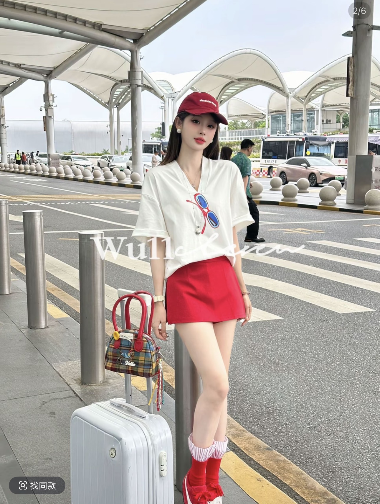 wu11 여름 새로운 디자인 센스 품격 슬림해 보이는 V넥 프린트 반팔 다용도 반 스커트 투피스 세트