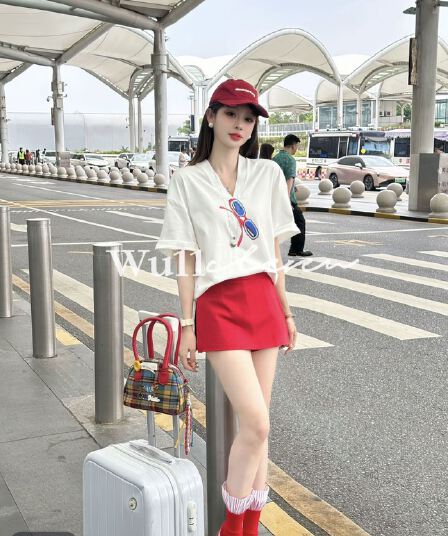 wu11 여름 새로운 디자인 센스 품격 슬림해 보이는 V넥 프린트 반팔 다용도 반 스커트 투피스 세트