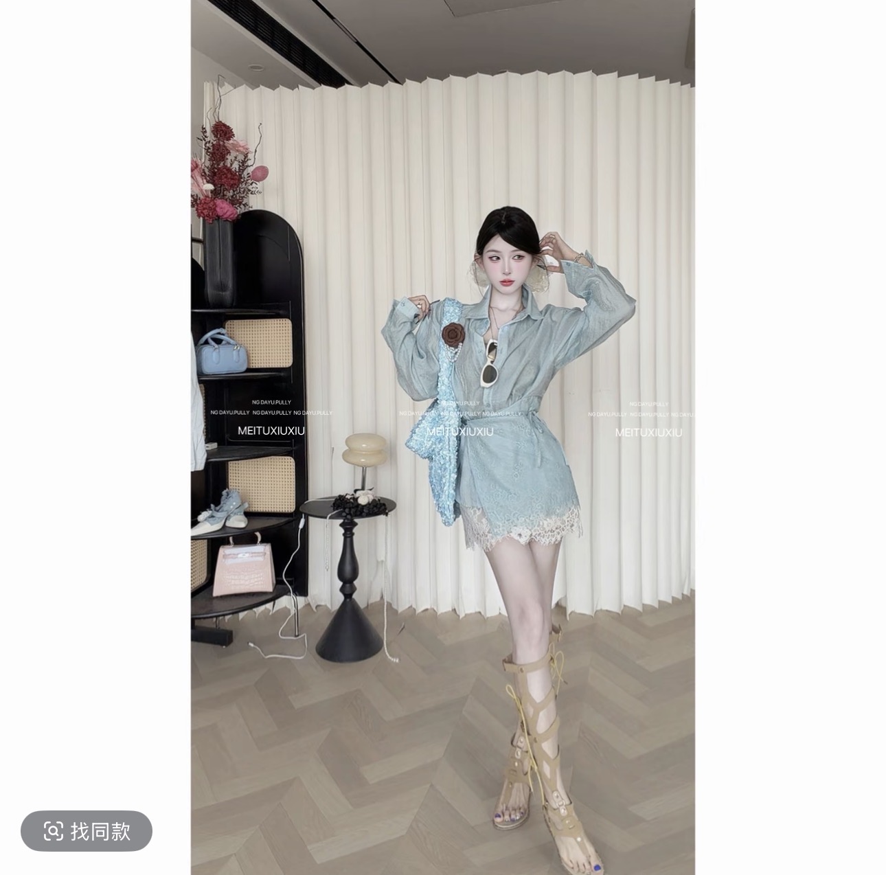 ng dayu 도쿄 잡지 직접 만든 프랑스식 레이스 방귀 커튼 스트랩 셔츠 레이스 레이스 미니 스커트