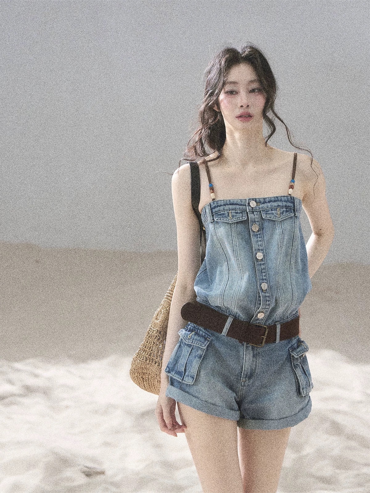 aomalm 덜 또한 눈 이동 해변가 걷기 아메리칸 데님 점프 슈트 여름 원피스 반바지 워크웨어 점프 슈트 바지