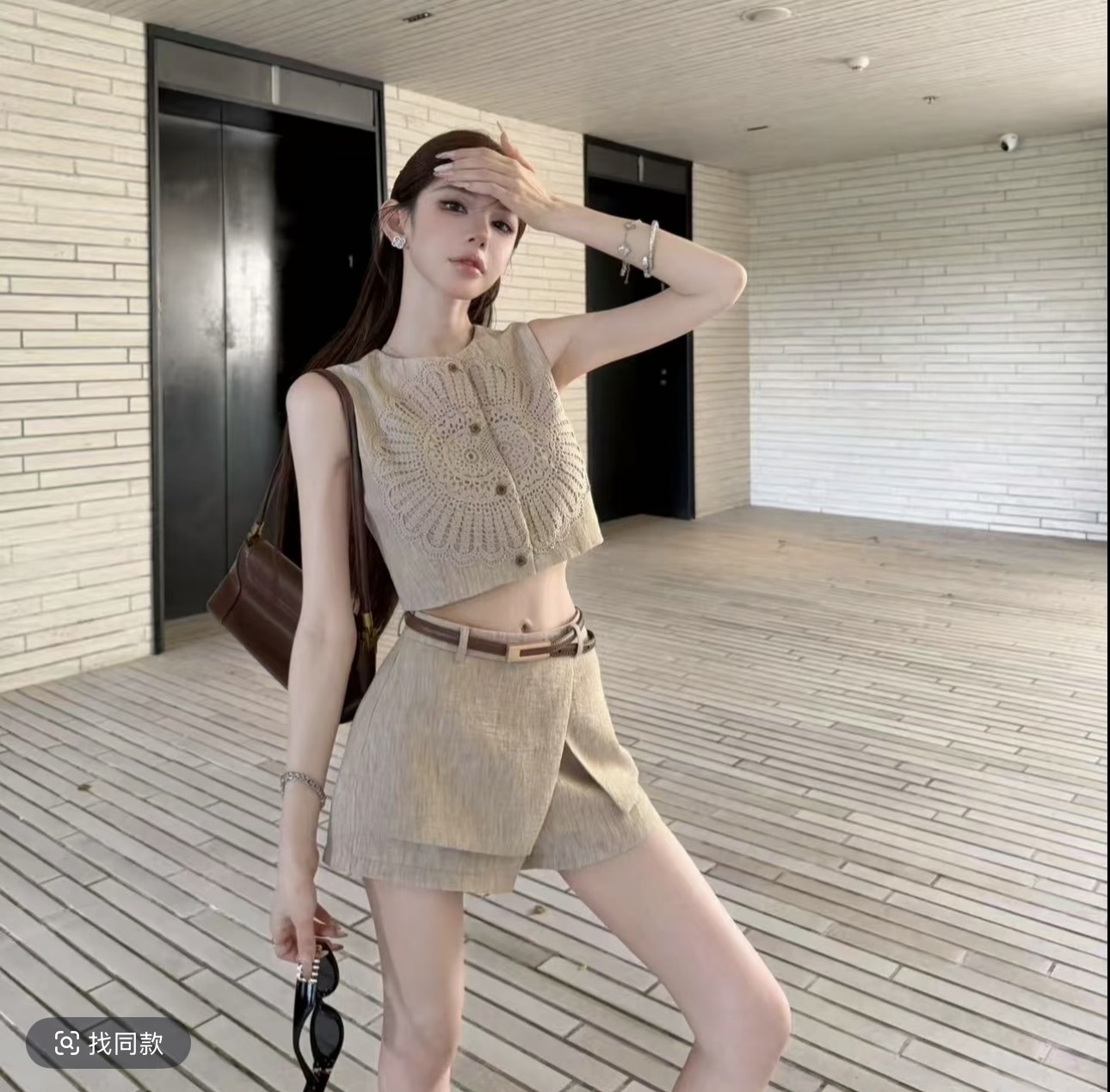 핑크색 새기다 꽃 마음 그림자 디자인 센스 레트로 스타일 홀로우 아웃 레이스 자수 자수 맨위 반바지 세트