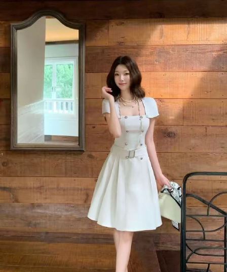barb chill 천천히 리듬 인생 한국 드라마 여성 주님 살구 색상 바람 드레스 탈착식 숄 슬림해 보이는 A라인 스커트