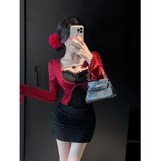 批发实拍时尚<b class='q'>休闲</b>气质新款两件套拼接高级感性感甜辣性感修身<b class='q'>连衣裙</b>