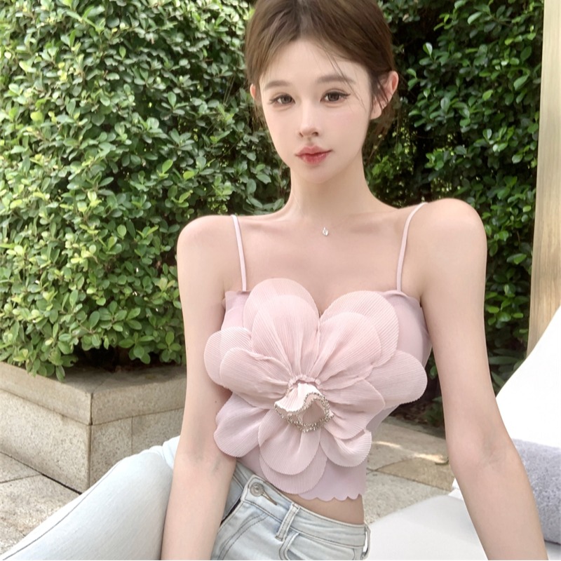 실사 정가 프랑스식 디자인 센스 3 차원 꽃 캐미솔 핫걸 민소매 맨위