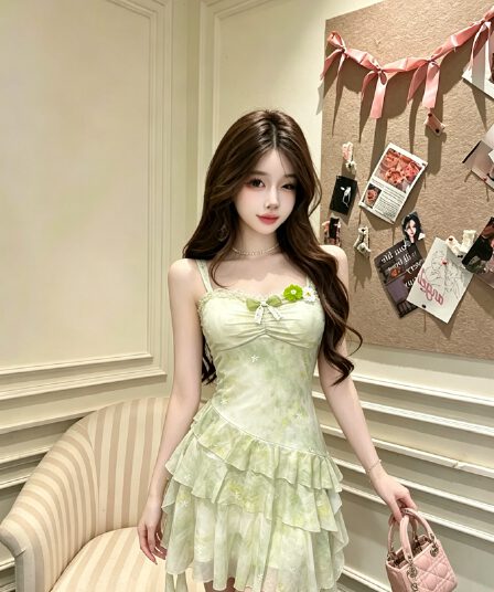 진짜 꽃 와일드 향기로운 레몬 미니 스커트 몸매 가꾸기 슬림해 보이는 순수한 욕망 바람 핫걸 프릴 불규칙 꽃무늬 슬립 드레스