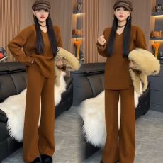 批发通勤减龄套<b class='q'>装</b><b class='q'>女</b>秋季休闲新款慵懒风长袖上衣高腰直筒阔腿裤<b class='q'>两件</b>套