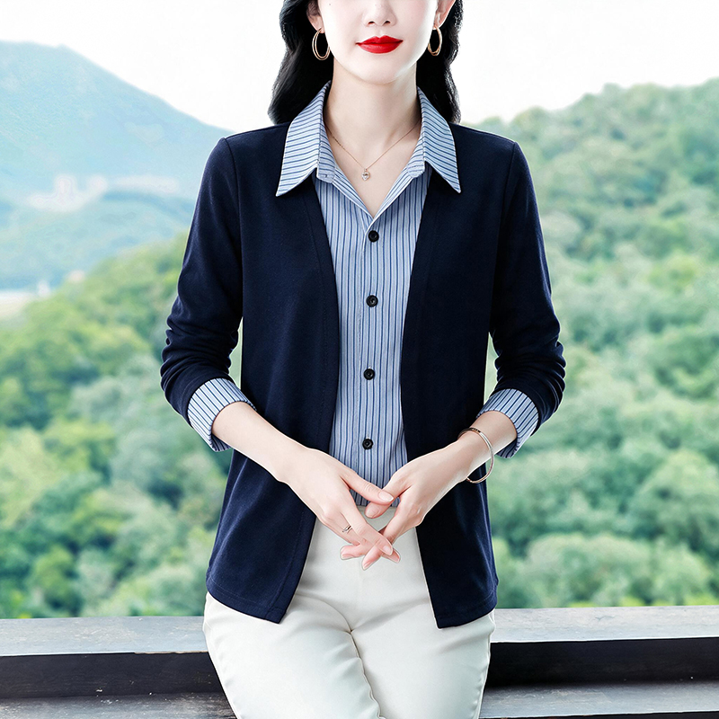 RY8745# 2026时尚显瘦假两件设计爆款秋季新品减龄拼接女款长袖衬衫