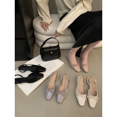 批发包头凉鞋仙女风蝴蝶结粗跟不累脚温柔方头后空夏季单鞋女