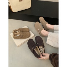 批发复古加绒勃肯鞋乐福鞋森系半拖毛毛鞋春<b class='q'>夏</b>保暖棉鞋女鞋子