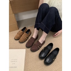批发复古金属扣乐福鞋女温柔学院风<b class='q'>英伦</b>风一脚蹬 百搭舒适圆头平底鞋