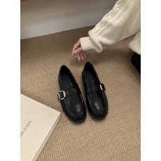 批发单鞋女一脚蹬黑色小皮鞋<b class='q'>英伦</b>风平底上班单鞋2025新款豆豆鞋子