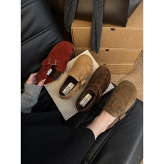 批发2025冬季上新真皮一脚蹬全包加绒单鞋懒人大头勃肯女鞋秋冬款