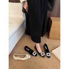 2025冬上新韩版水钻呢子内里加绒保暖女鞋内增高方头百搭通勤