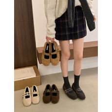 2025冬上新韩版内增高毛绒玛丽珍鞋女加绒保暖棉鞋毛毛鞋一字带