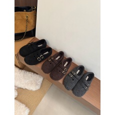 加绒勃肯鞋女鞋2025年新款冬季复古毛呢灰色搭扣保暖一脚蹬棉鞋女