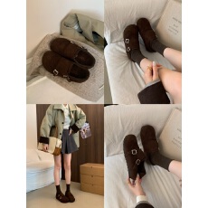 一脚蹬乐福鞋女秋冬加绒2025软平底布洛克英伦风小皮鞋复古棉鞋