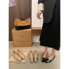 批发2025春款优雅浅口高跟鞋气质方头显瘦<b class='q'>百搭</b>粗跟方扣单鞋女