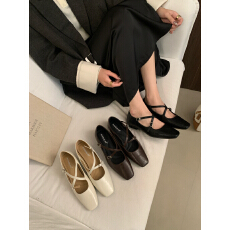 批发巴黎女生~复古方头交叉扣带粗跟玛丽珍鞋2026<b class='q'>春</b>款女单鞋ol
