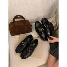 批发英伦风低跟乐福鞋女鞋2026年春季新款黑色百搭一脚蹬小皮鞋单鞋