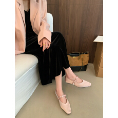 批发温柔绸缎面气质一字带珍珠玛丽珍鞋春<b class='q'>秋</b>新款粗跟仙女风单鞋