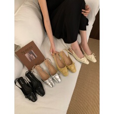 批发法式蝴蝶结粗跟包头凉鞋女2026夏季新款浅口<b class='q'>百搭</b>漆皮方头气质单鞋
