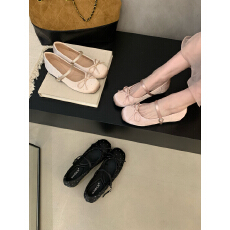 批发粉色甜美方头绸缎浅口单鞋女水钻蝴蝶结一字带玛丽珍单鞋