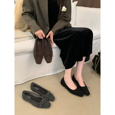 批发内增高单鞋女浅口2026年新款一脚蹬豆豆鞋毛呢法式蝴蝶结玛丽珍鞋