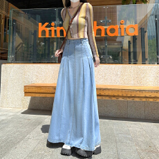 批发美式复古牛仔半身裙女秋<b class='q'>冬</b>新款高腰显瘦中长款a字包臀鱼尾大摆裙