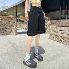 五分牛仔短裤女辣妹夏季2026年新款薄款宽松高腰直筒阔腿中裤子潮