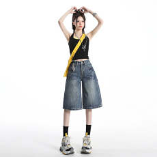 批发点赞美式复古水洗做旧宽松牛仔短裤<b class='q'>女</b>夏季小众街头<b class='q'>七分裤</b>
