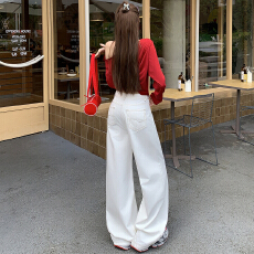 批发点赞美式<b class='q'>白色</b>不贴腿<b class='q'>牛仔裤</b>女新款设计感刺绣宽松百搭直筒裤2
