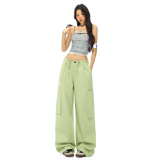 批发<b class='q'>糖果</b><b class='q'>色</b>｜松紧腰抽绳设计大口袋工装宽松休闲阔腿裤