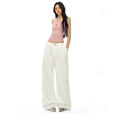 批发<b class='q'>糖果</b><b class='q'>色</b>｜松紧腰抽绳设计大口袋工装宽松休闲阔腿裤