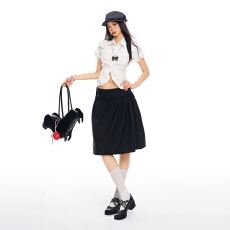 批发26th ootd!｜2026春季新款复古黑色花苞褶皱中长百搭休闲蓬蓬裙