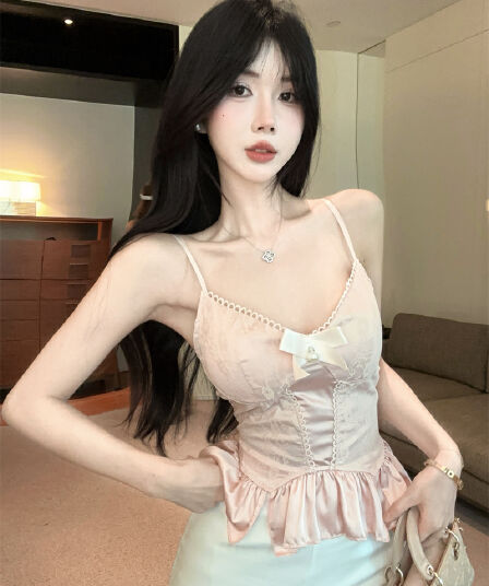 실사 정가 레이스 새틴 망사 캐미솔 여름 몸매 가꾸기 슬림해 보이는 순수한 욕망 맨위
