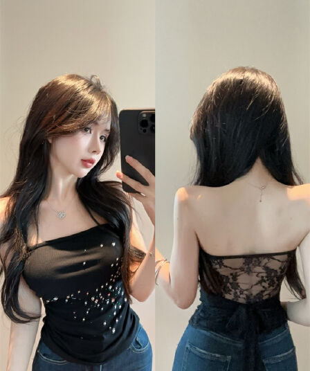 실사 정가 무거운 작업 다이아몬드 세팅 튜브탑 조끼 여성 여름 레이스 조각 민소매 인사이드 가져 가라. 핫걸 쇼트 스타일 맨위