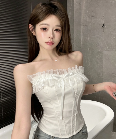 실사 정가 순수한 욕망 핫걸 레이스 레이스 튜브탑 여성 여름 외출용 품격 생선뼈 디자인 슬림해 보이는 맨위
