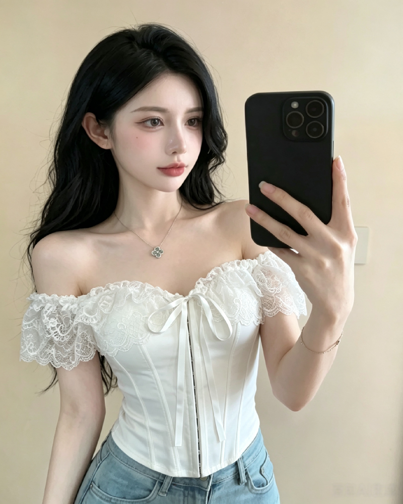 실사 정가 프랑스식 섹시함 레이스 레이스 오프숄더 튜브탑 캐미솔 여름 생선뼈 플라스틱 몸 코르셋