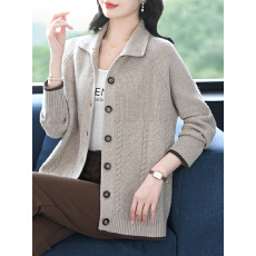 批发女装洋气翻领针织开衫春秋季2025新款<b class='q'>妈妈装</b>羊毛衫毛衣<b class='q'>外套</b>