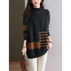 批发胖mm<b class='q'>加肥</b><b class='q'>加大</b>码秋冬拼色羊毛衫女半高领毛衣中长款羊绒针织打底衫