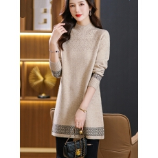 批发中长款毛衣裙女2025秋<b class='q'>冬</b>半高领针织打底衫宽松百搭气质羊毛裙厚