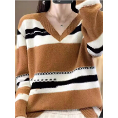 批发<b class='q'>专柜</b><b class='q'>正品</b>清仓V领羊毛打底衫女2025秋冬季条纹针织衫上衣