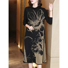 批发中长款羊毛针织连衣裙秋冬新款气质宽松内搭印花<b class='q'>大码</b>打底衫毛衣裙