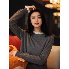 批发新款2025秋冬<b class='q'>女装</b><b class='q'>时尚</b>木耳边拼接打底衫内搭羊毛针织衫