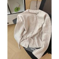 批发韩系温柔风<b class='q'>荷叶边</b>针织开衫女2025秋季<b class='q'>毛衣</b>长袖收腰显瘦上衣女外套