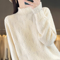 2025秋冬新款小香风气质蕾丝木耳边半高领打底衫女超洋气毛衣内搭