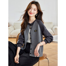 批发撞色圆领针织开<b class='q'>衫</b>女2025秋季新款休闲减龄外搭长袖短款<b class='q'>毛</b>衣外套