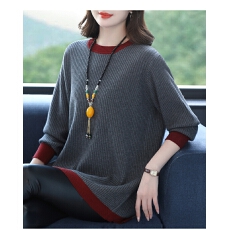 2025秋冬中长款羊毛打底衫女加肥加大码宽松显瘦圆领毛衣内搭上衣
