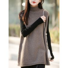 批发韩版慵懒风半高领无袖针织马甲女秋冬宽松中<b class='q'>长款</b>毛衣坎肩外穿上衣